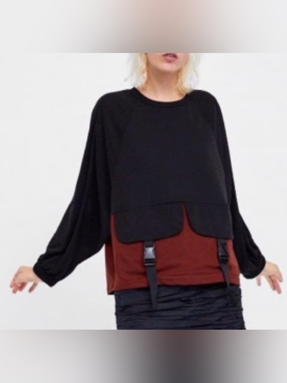 Zara Two-Tone Layered Blouse - Black & Maroon
